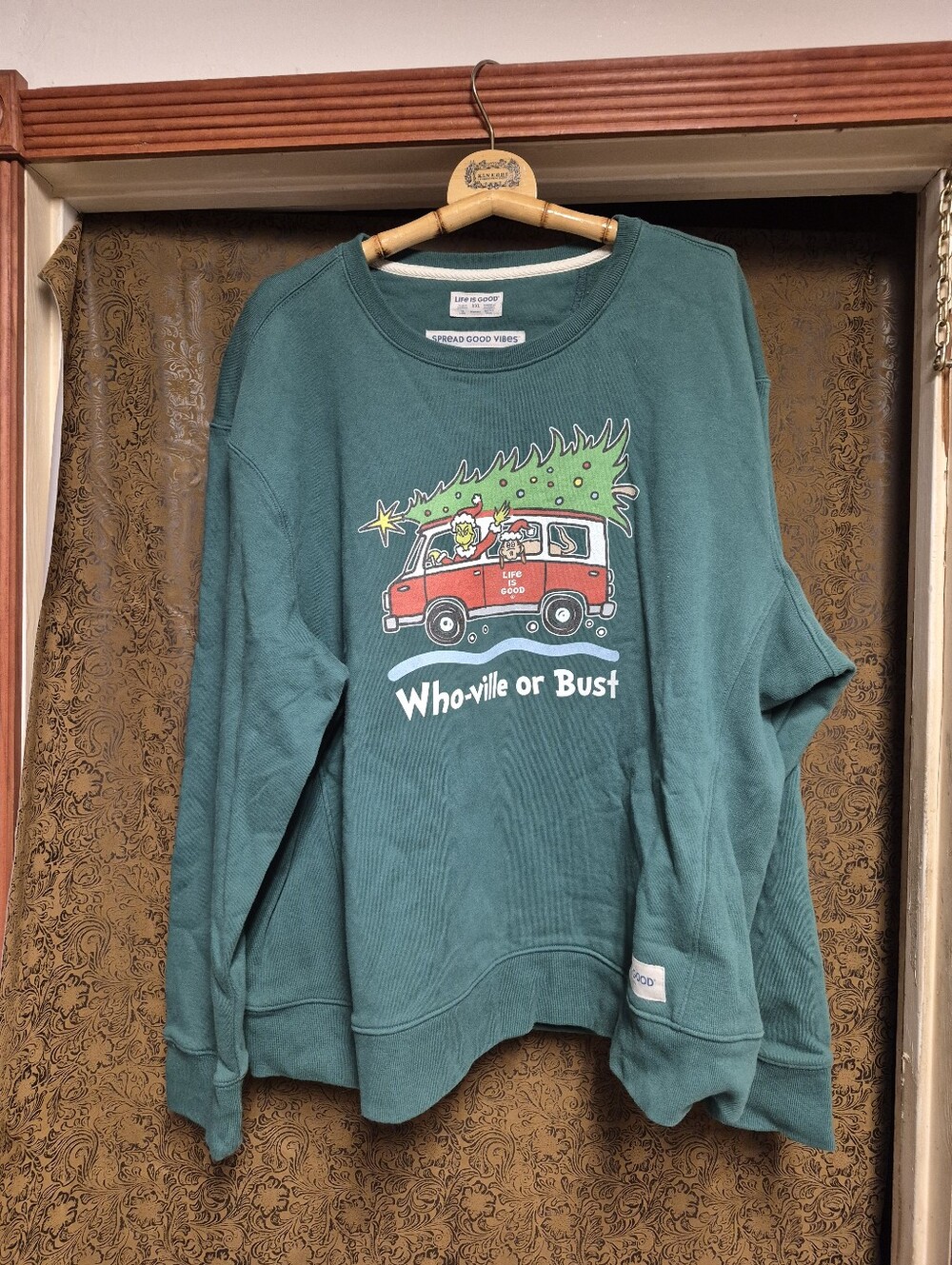 Life Is Good Green Holiday Grinch Van Graphic Sweatshirt - Picture 7 of 8